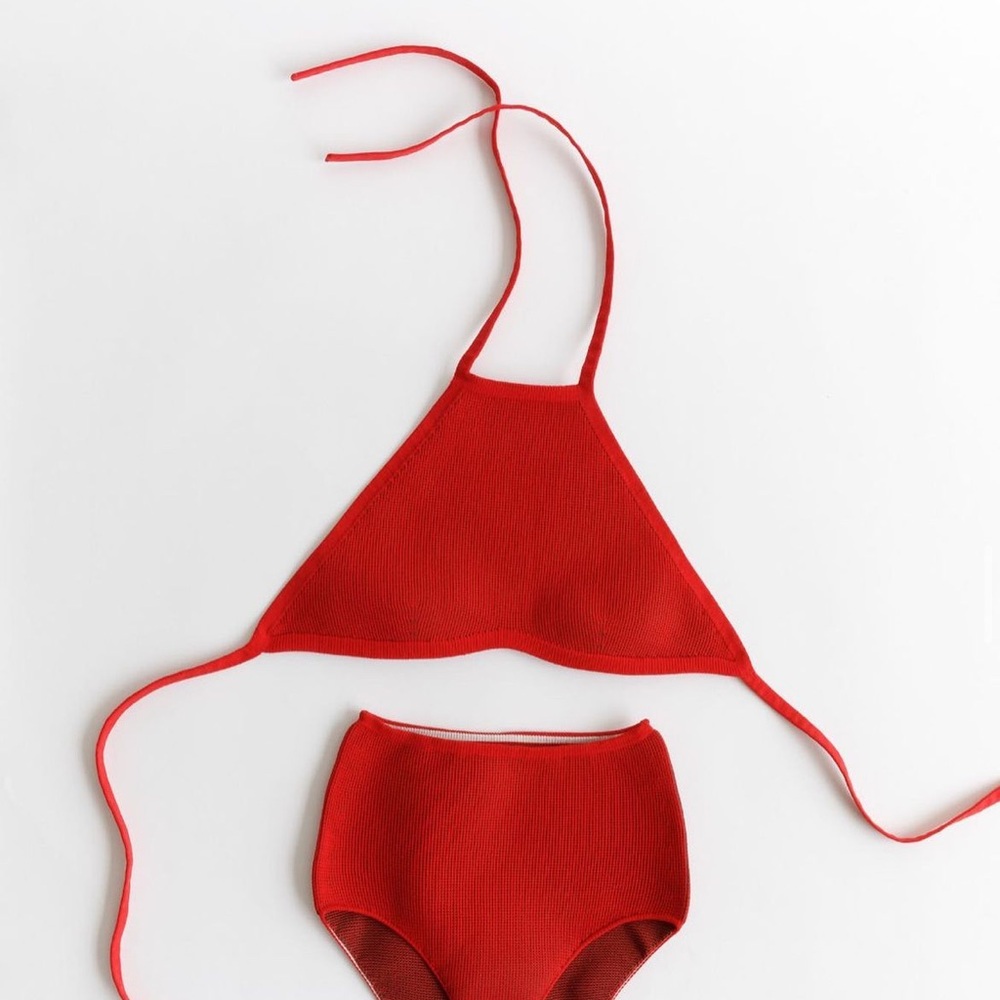 ARQ Giulia Halter Top in Cherry Red, size extra small - Picture 3 of 8